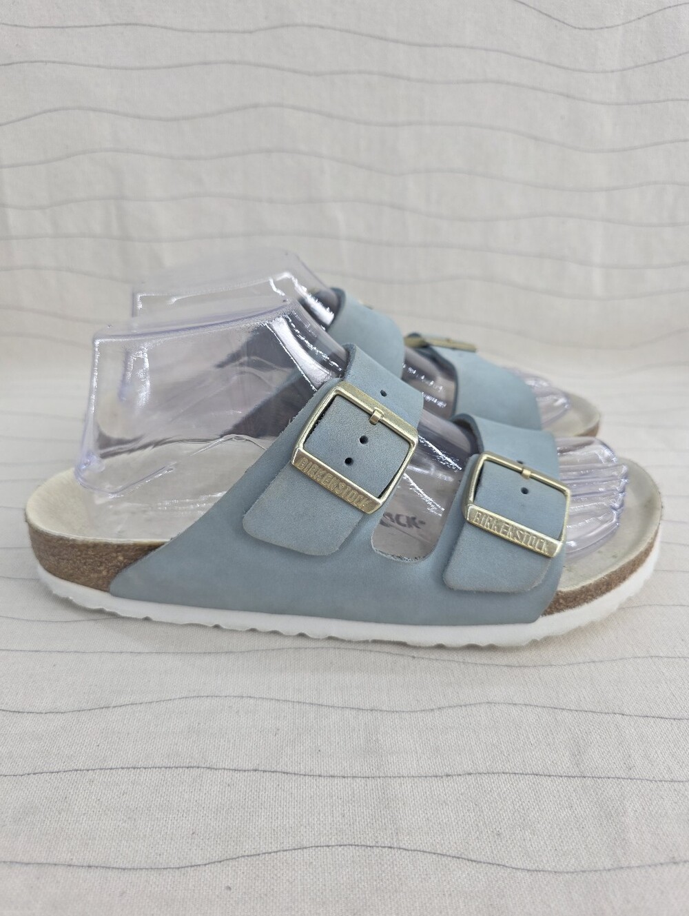Birkenstock Womens Arizona Light Blue Suede Slip On Slide Sandals Shoes Size 7
